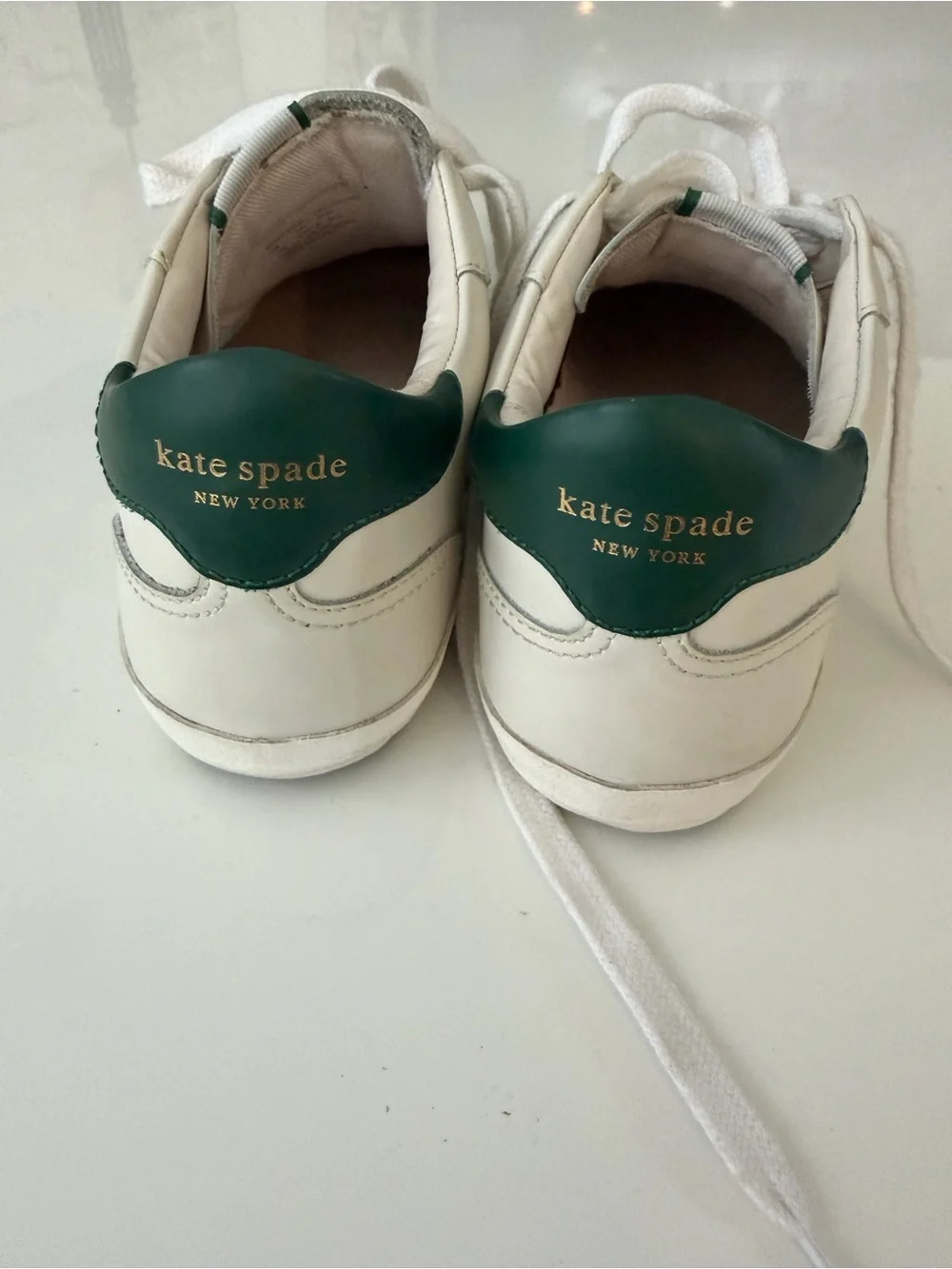 Kate Spade Ace Leopard Leather Sneakers White Green Beaded Cat Shoes Sz 7 EUC